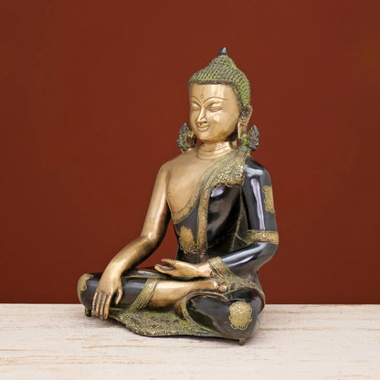 Brassaura® Brass Lord Buddha Idol in Antique Finish | Height 13 Inches