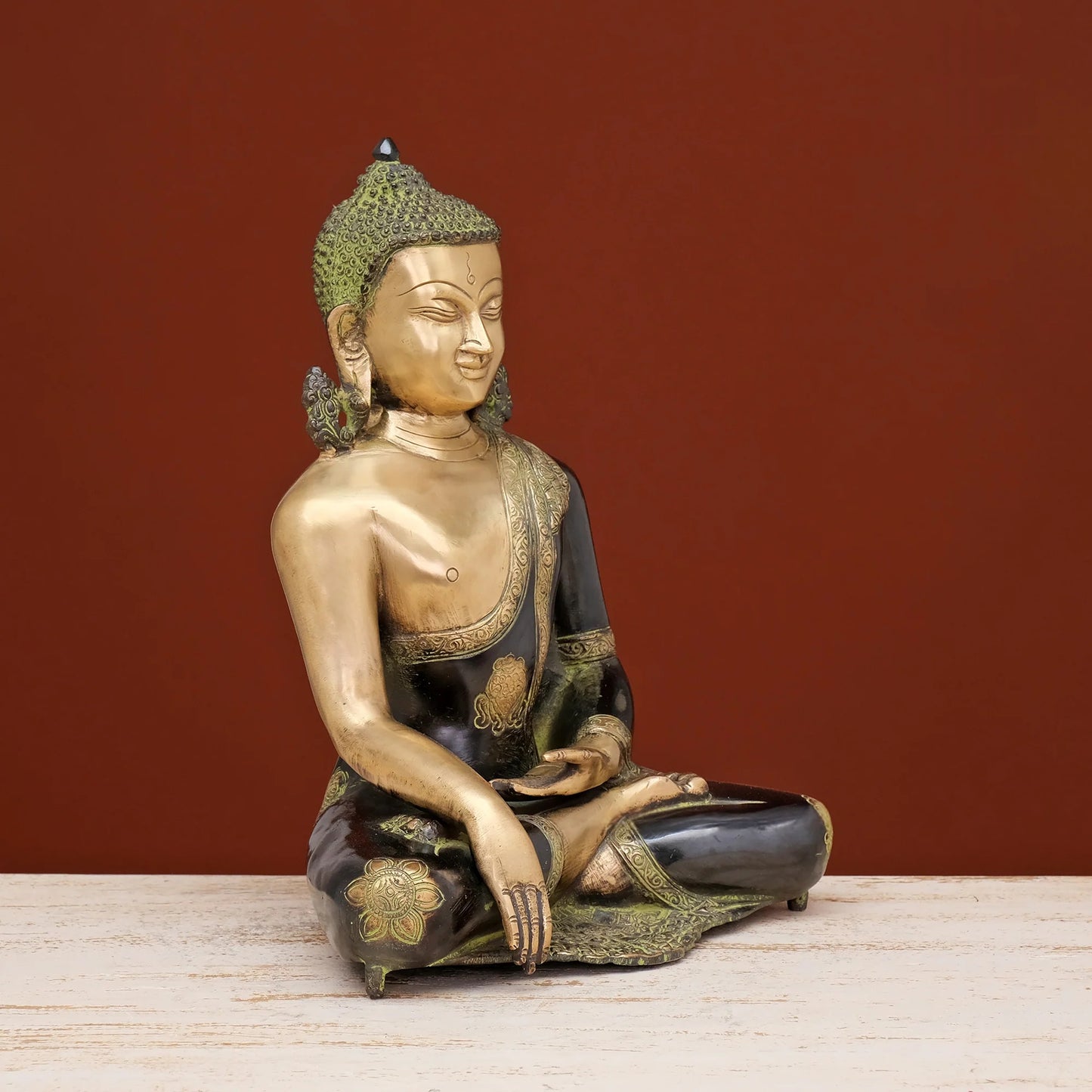 Brassaura® Brass Lord Buddha Idol in Antique Finish | Height 13 Inches