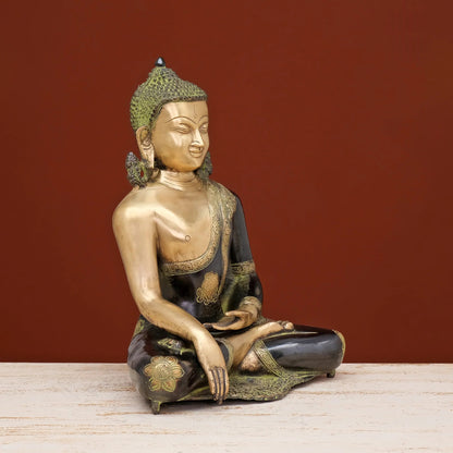 Brassaura® Brass Lord Buddha Idol in Antique Finish | Height 13 Inches