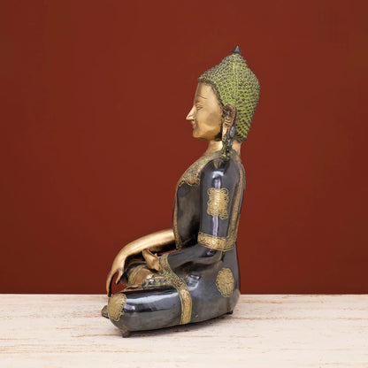 Brassaura® Brass Lord Buddha Idol in Antique Finish | Height 13 Inches