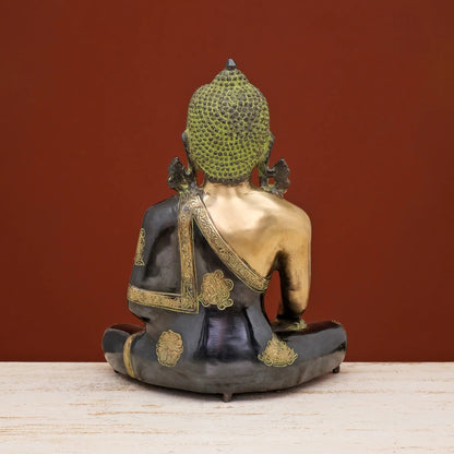 Brassaura® Brass Lord Buddha Idol in Antique Finish | Height 13 Inches