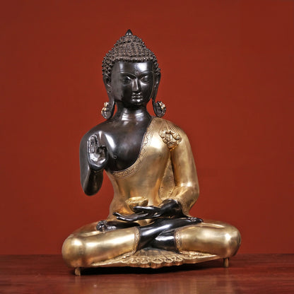 ब्रासोरा® वृंदावन वेणुगोपाल कृष्ण पीतल की प्रतिमा मोर के साथ | एंटीक नीला और सुनहरा रंग | ऊँचाई 20 इंच