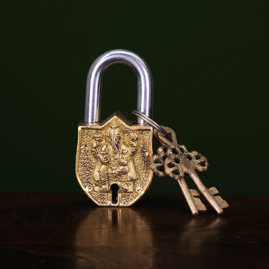 Brassaura® Brass Ganesha Lock with Keys | Height 3.5 Inches