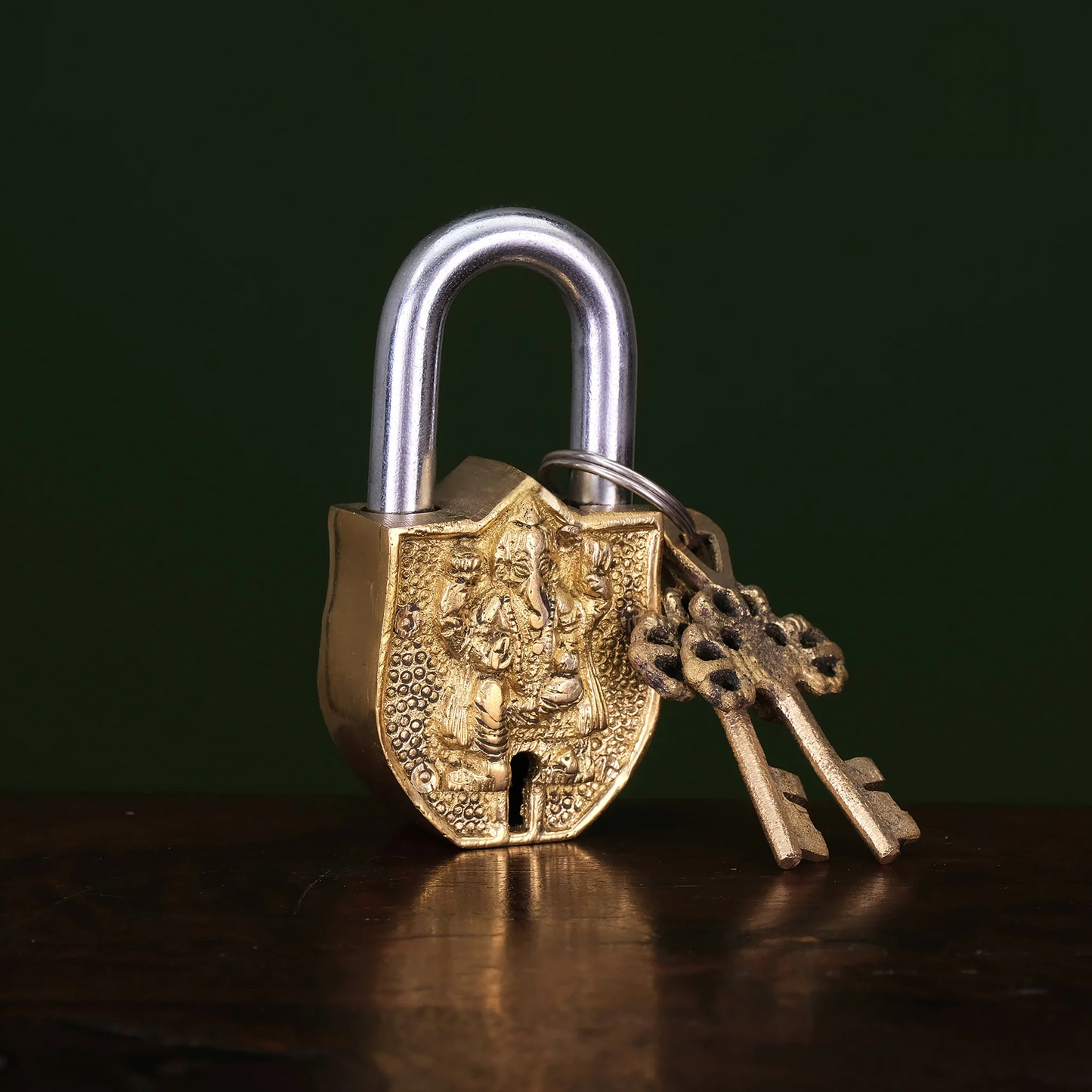 Brassaura® Brass Ganesha Lock with Keys | Height 3.5 Inches