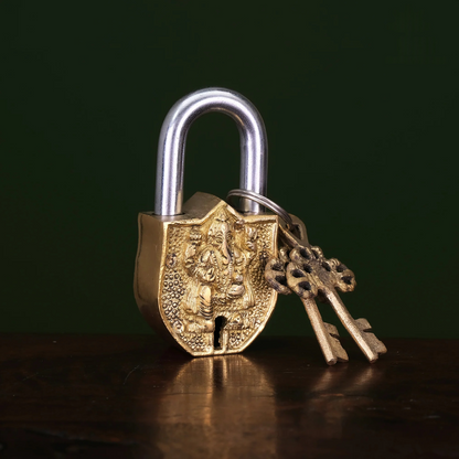 Brassaura® Brass Ganesha Lock with Keys | Height 3.5 Inches