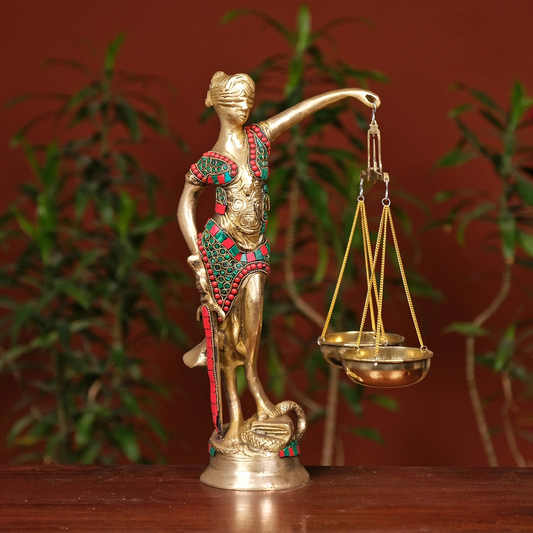 Brassaura® Brass Justice Lady with Scales and Sword | Height 13.5 Inches