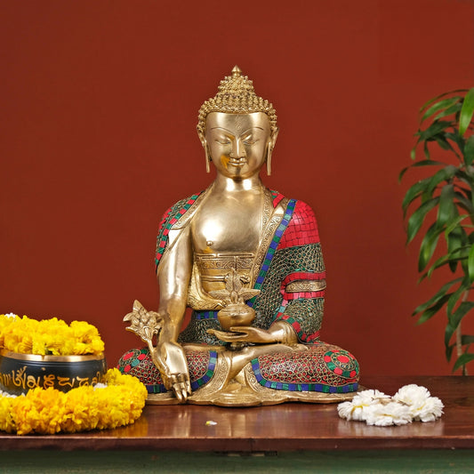 Brassaura® Brass Buddha Statue in Bhumisparsha Mudra | Height 16 Inches