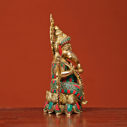 Brassaura® Brass Ganesha on Lotus with Stonework | Height 10.5 Inches
