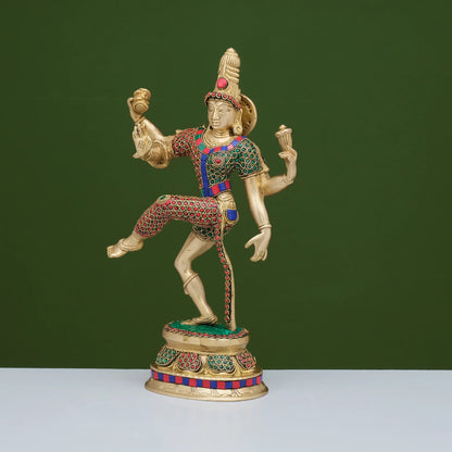 ब्रासोरा® वृंदावन वेणुगोपाल कृष्ण पीतल की प्रतिमा मोर के साथ | एंटीक नीला और सुनहरा रंग | ऊँचाई 20 इंच