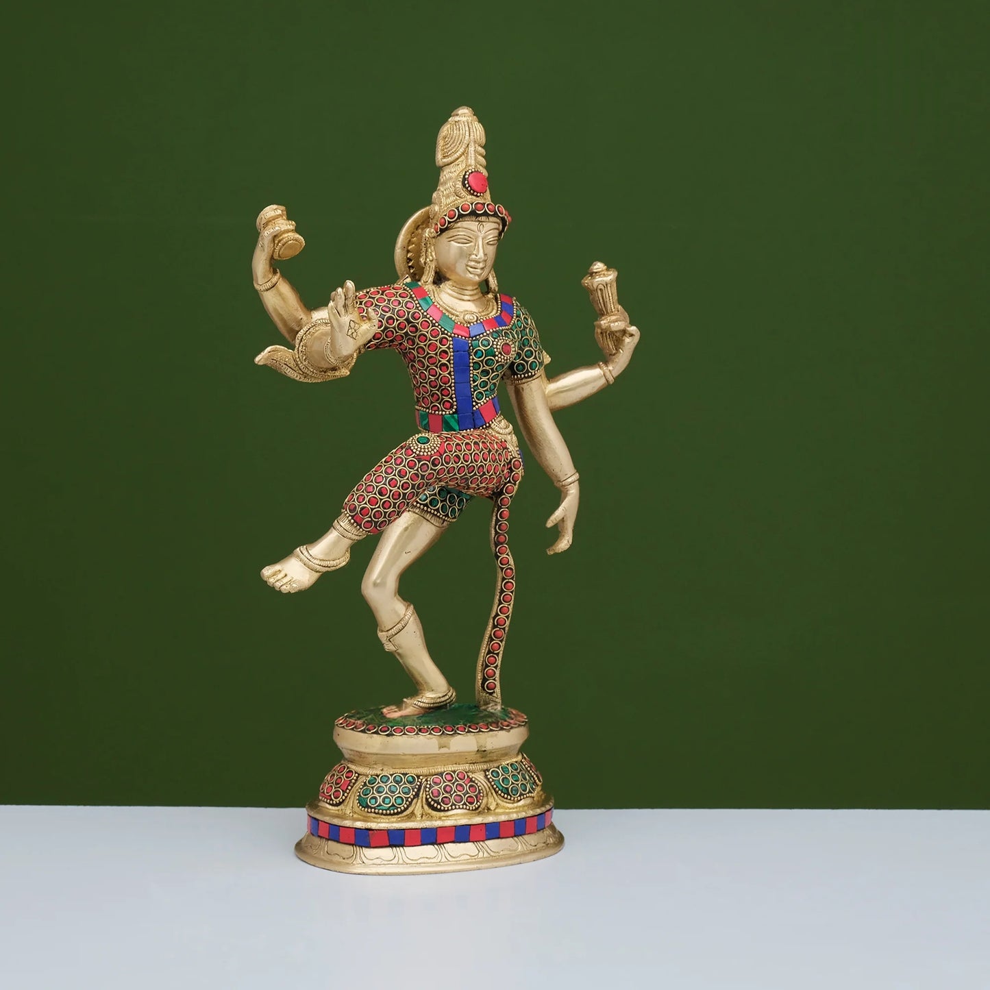 ब्रासोरा® वृंदावन वेणुगोपाल कृष्ण पीतल की प्रतिमा मोर के साथ | एंटीक नीला और सुनहरा रंग | ऊँचाई 20 इंच