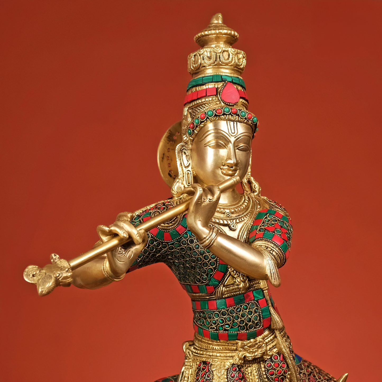 Brassaura® Brass Krishna Playing Flute with Cow Statue | Height 26 Inches