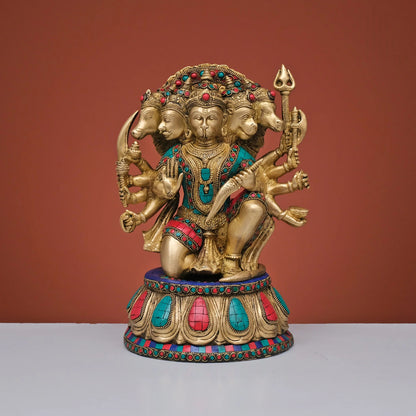 Brassaura® Brass Panchmukhi Hanuman Statue | Height 12.5 Inches
