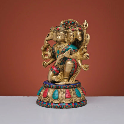 Brassaura® Brass Panchmukhi Hanuman Statue | Height 12.5 Inches