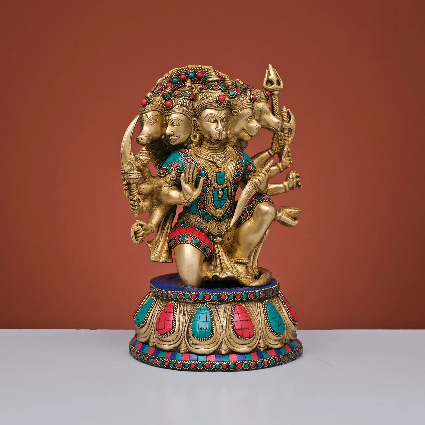 Brassaura® Brass Panchmukhi Hanuman Statue | Height 12.5 Inches