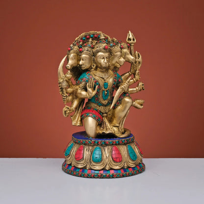 Brassaura® Brass Panchmukhi Hanuman Statue | Height 12.5 Inches