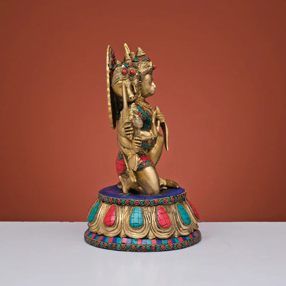 Brassaura® Brass Panchmukhi Hanuman Statue | Height 12.5 Inches