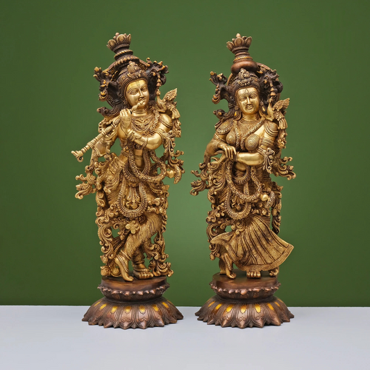 Brassaura® Brass Radha & Krishna Statue for Home Temple Decor | Height 26 Inches