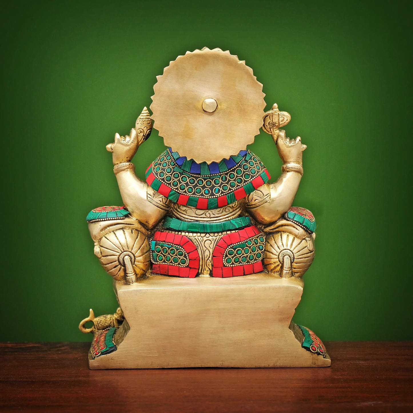 Brassaura® Brass Ganesha Statue on Sinhasan with Stonework | Height 9 Inches