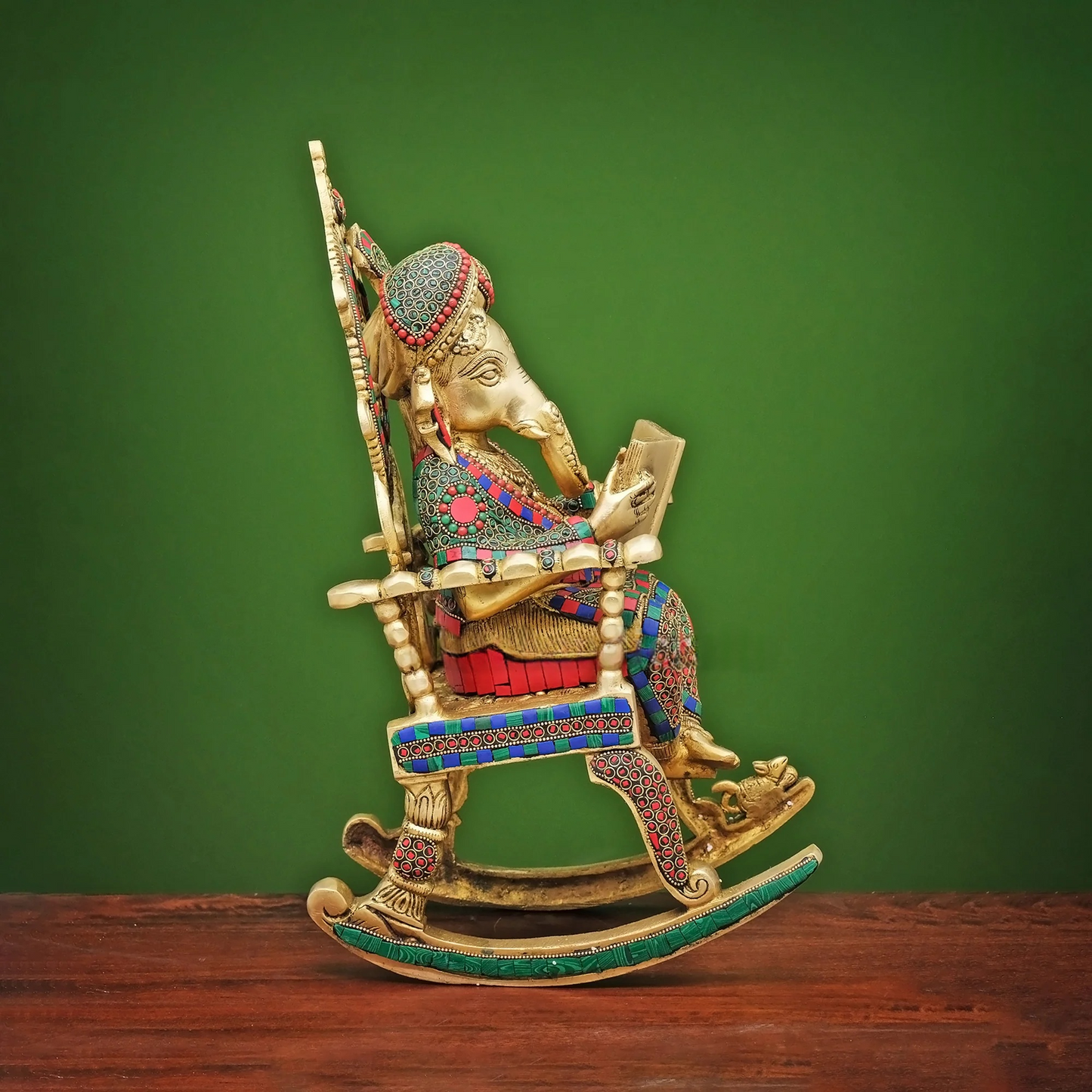 Brassaura® Brass Ganesha Statue on Rocking Chair | Height 17 Inches