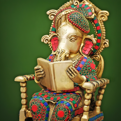 Brassaura® Brass Ganesha Statue on Rocking Chair | Height 17 Inches