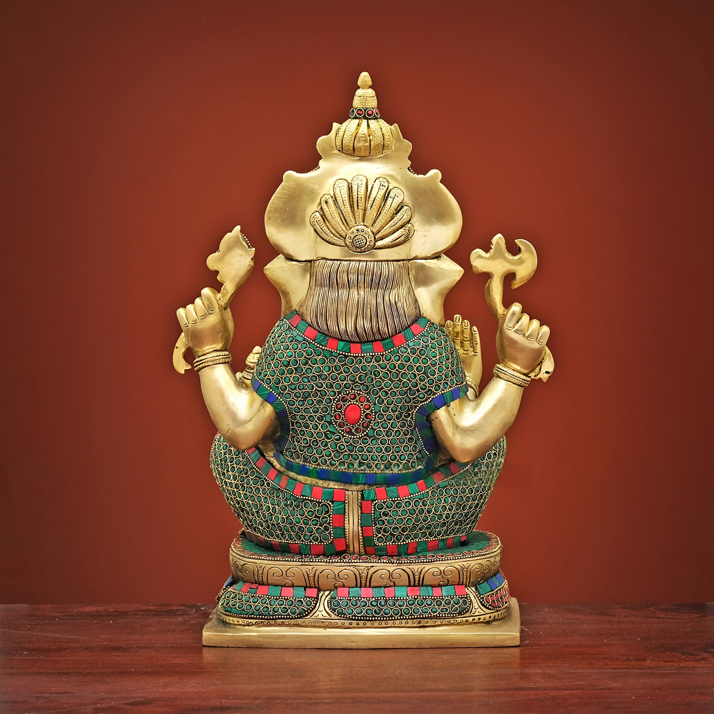 Brassaura® Brass Ganesha Idol with Stonework for Temple Pooja | Height 16 Inches