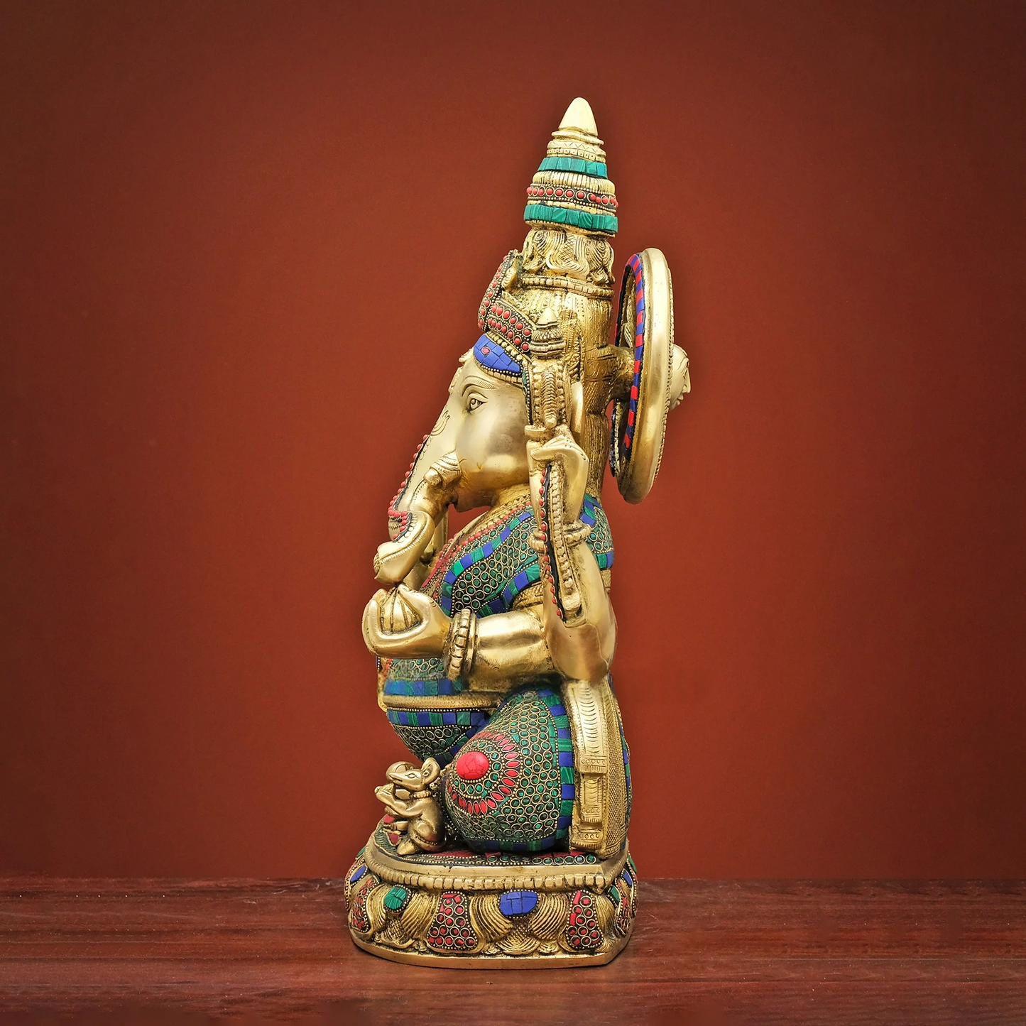 Brassaura® Brass Ganesha Sitting Statue with Stonework | Height 20 Inches