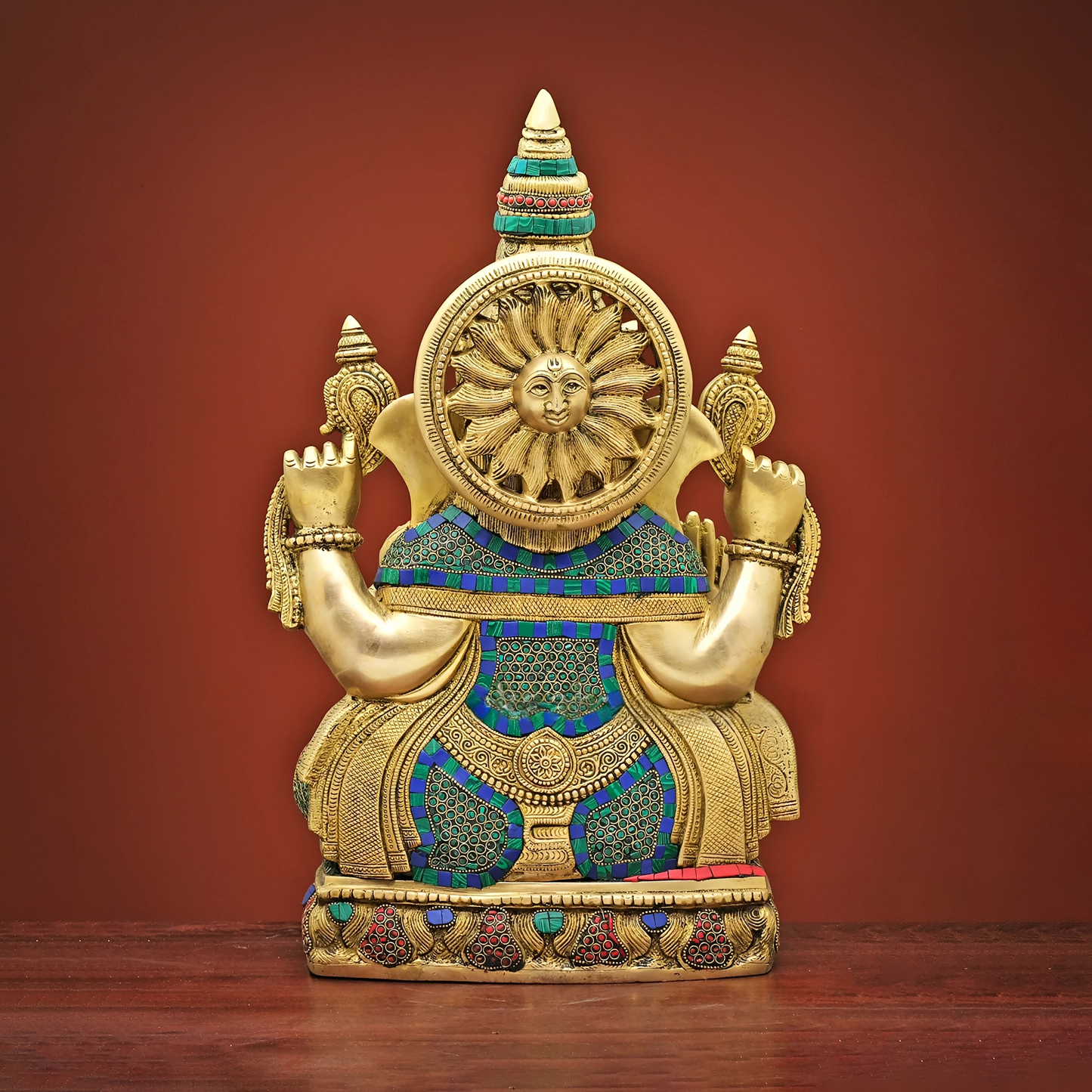 Brassaura® Brass Ganesha Sitting Statue with Stonework | Height 20 Inches