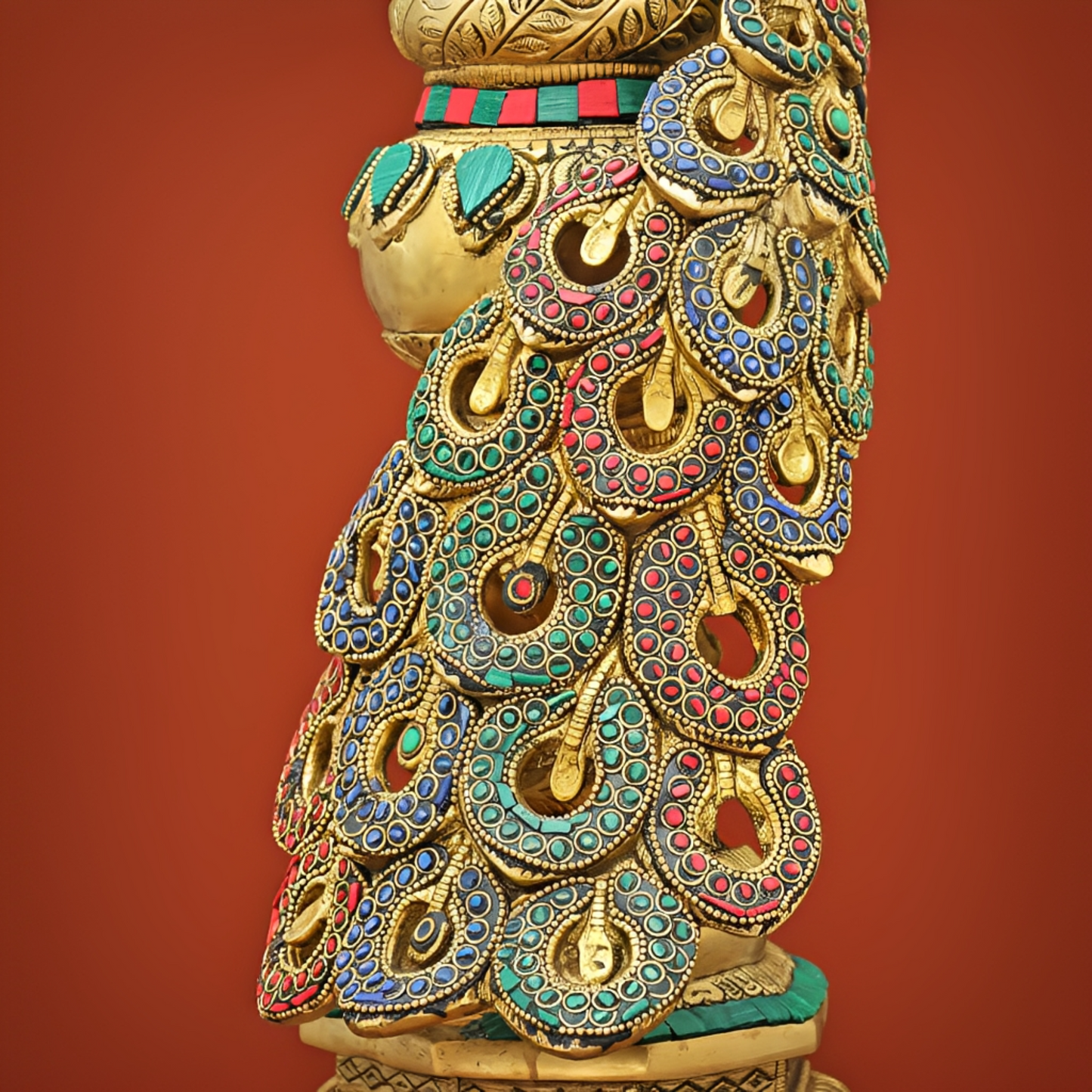 Brassaura® Brass Peacock Statue with Stonework for Home Décor | Height 20 Inches