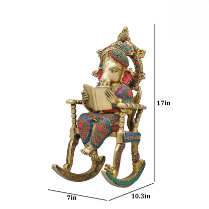 Brassaura® Brass Ganesha Statue on Rocking Chair | Height 17 Inches