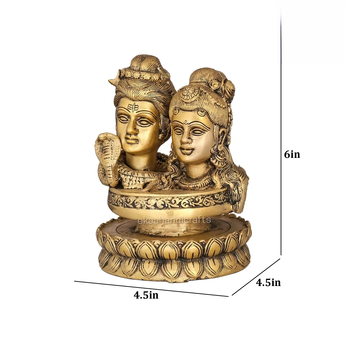 Brassaura® Shiv Parvati Bust on Lotus Brass Statue | Pure Brass | Height 6 Inches