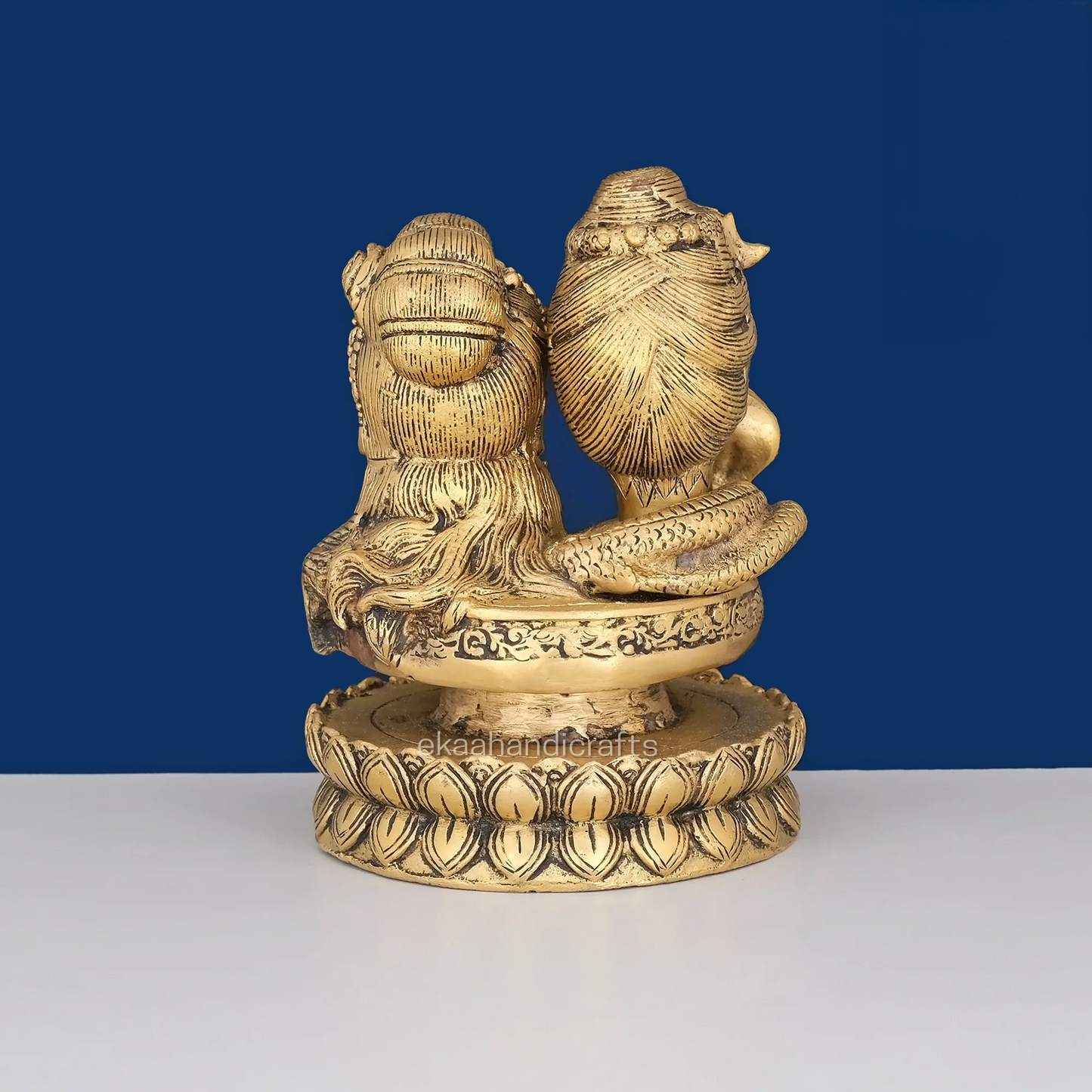 Brassaura® Shiv Parvati Bust on Lotus Brass Statue | Pure Brass | Height 6 Inches
