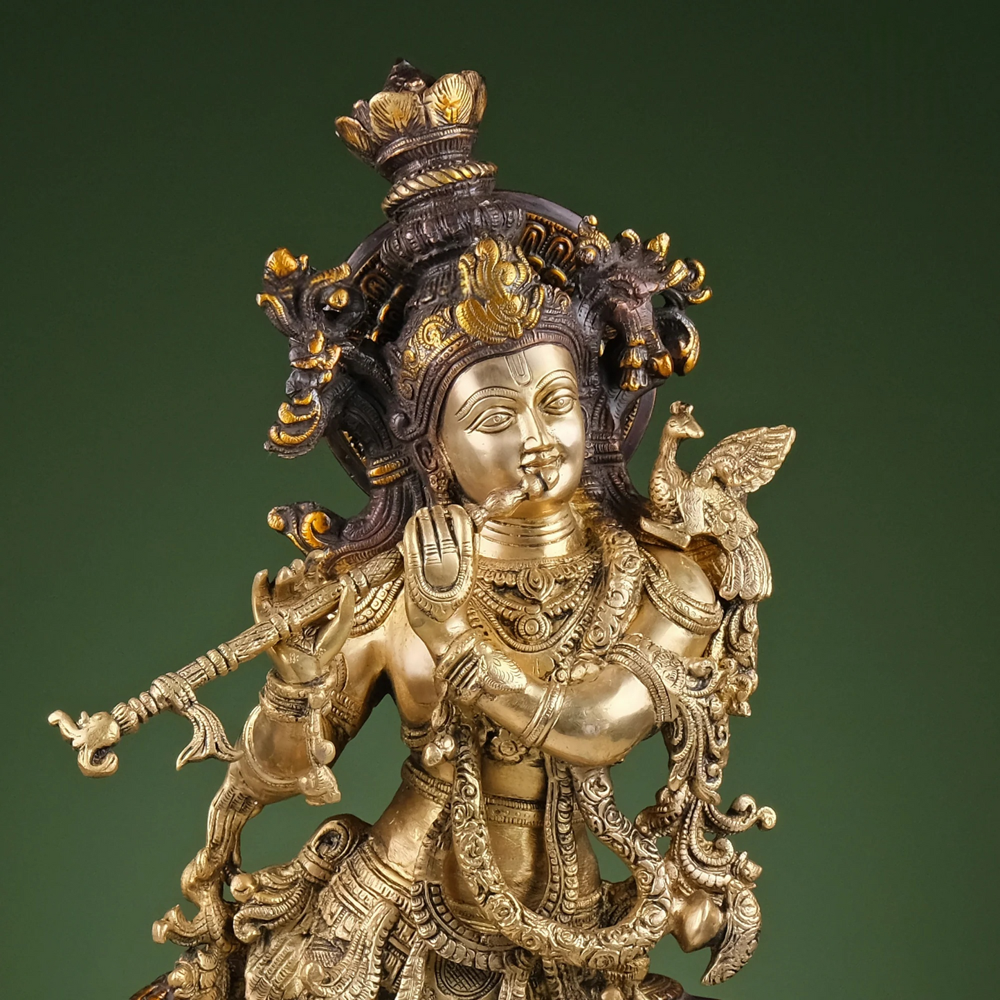 Brassaura® Brass Krishna with Cow Statue for Home Temple | Height 27 Inches