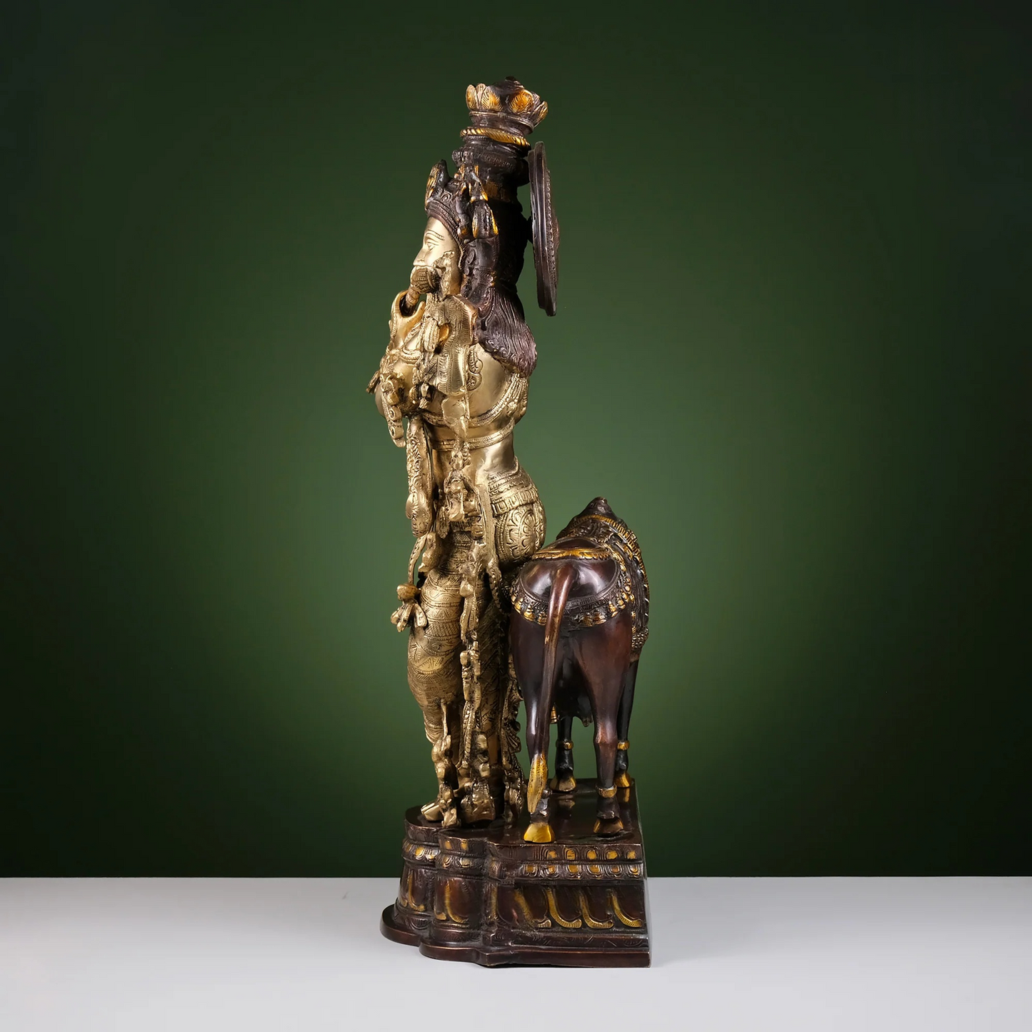 Brassaura® Brass Krishna with Cow Statue for Home Temple | Height 27 Inches