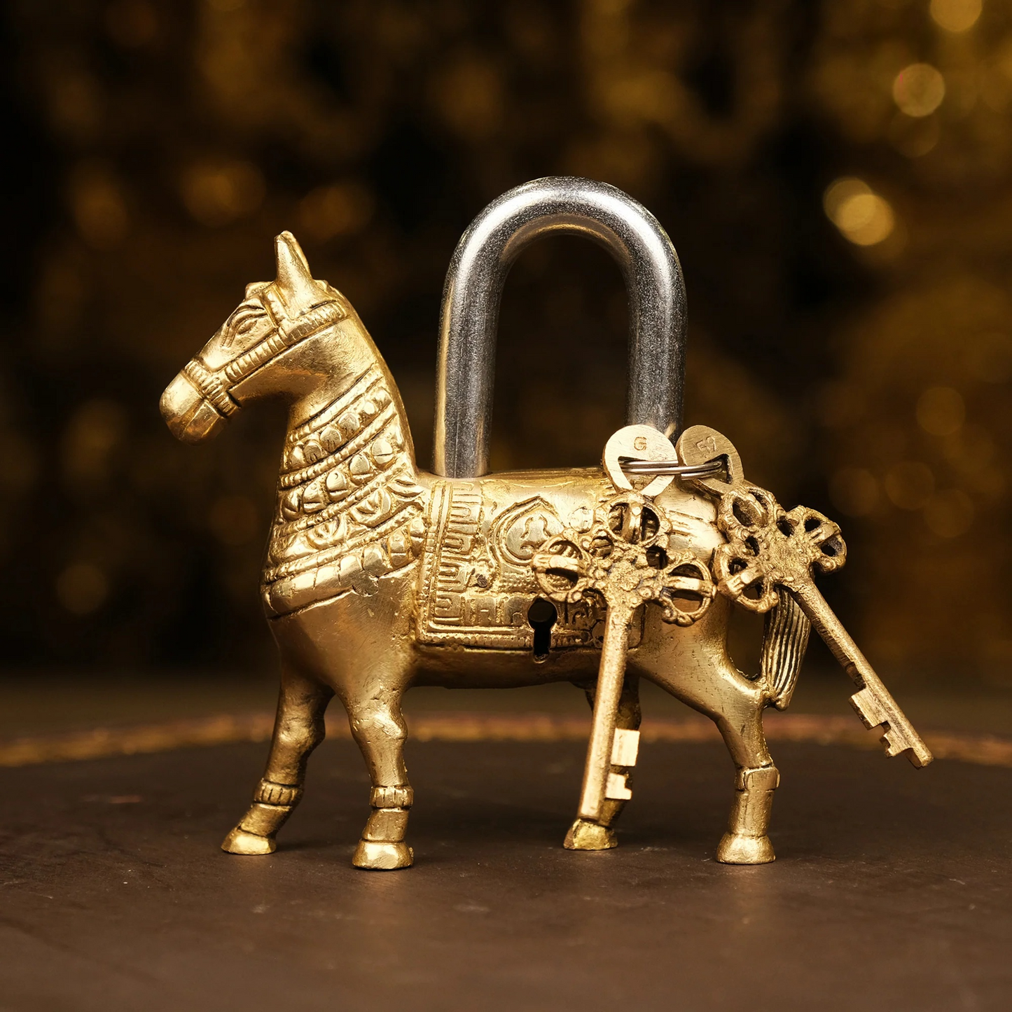 Brassaura® Brass Horse Lock with Keys | Height 5.5 Inches