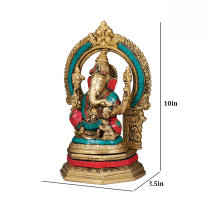 Brassaura® Brass Ganesha, Lakshmi & Saraswati Idols with Stonework | Height 10 Inches