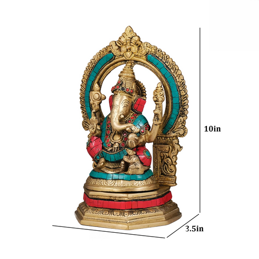 Brassaura® Brass Ganesha, Lakshmi & Saraswati Idols with Stonework | Height 10 Inches