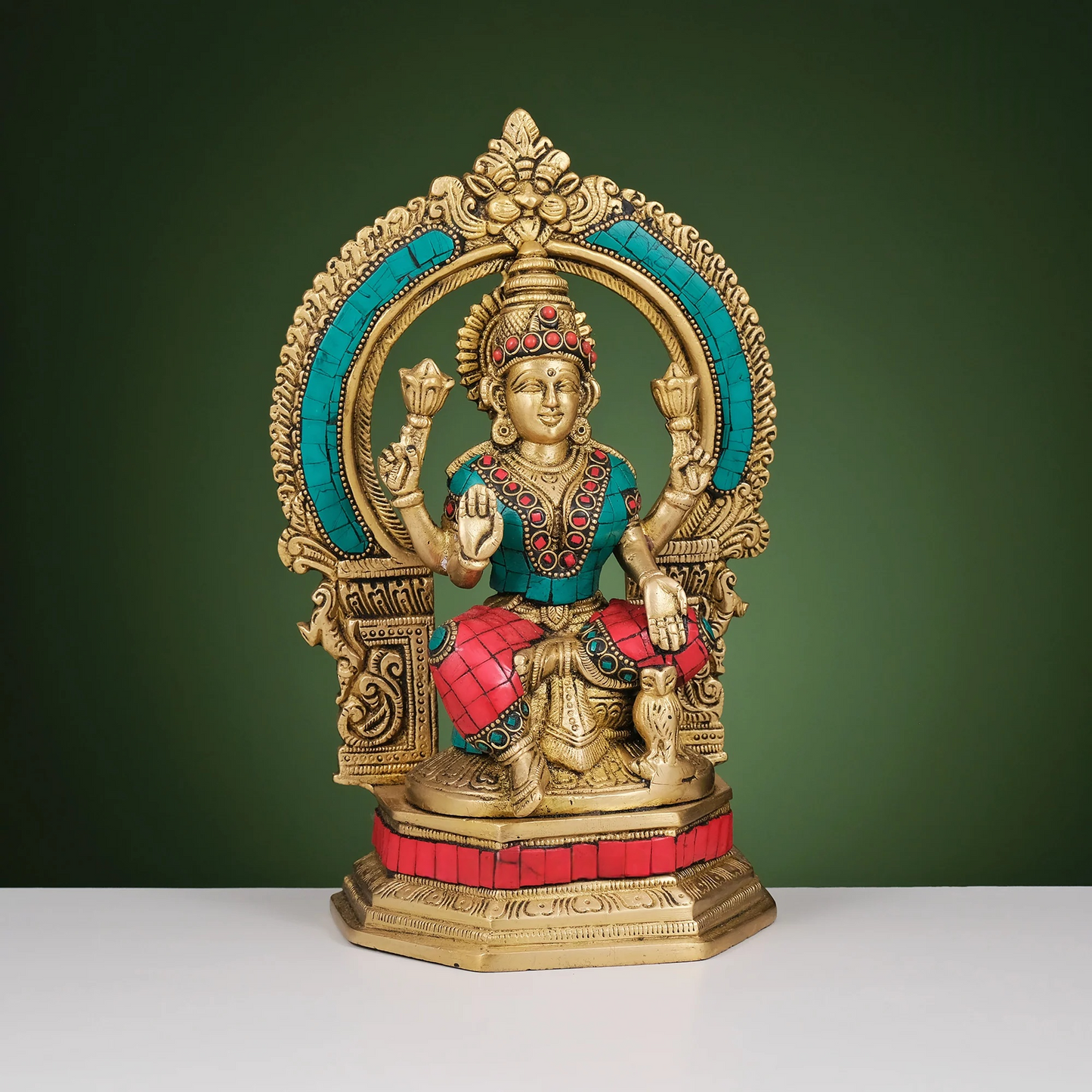 Brassaura® Brass Ganesha, Lakshmi & Saraswati Idols with Stonework | Height 10 Inches