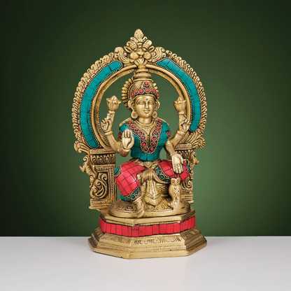 Brassaura® Brass Ganesha, Lakshmi & Saraswati Idols with Stonework | Height 10 Inches