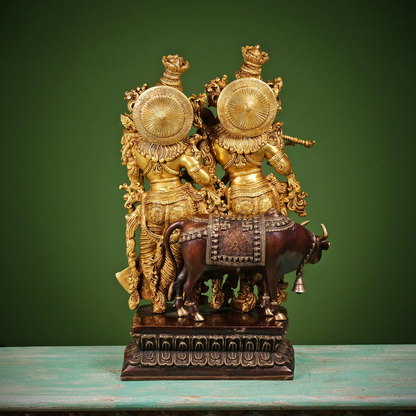 Brassaura® Brass Radha & Krishna with Cow Statue | Height 27 Inches