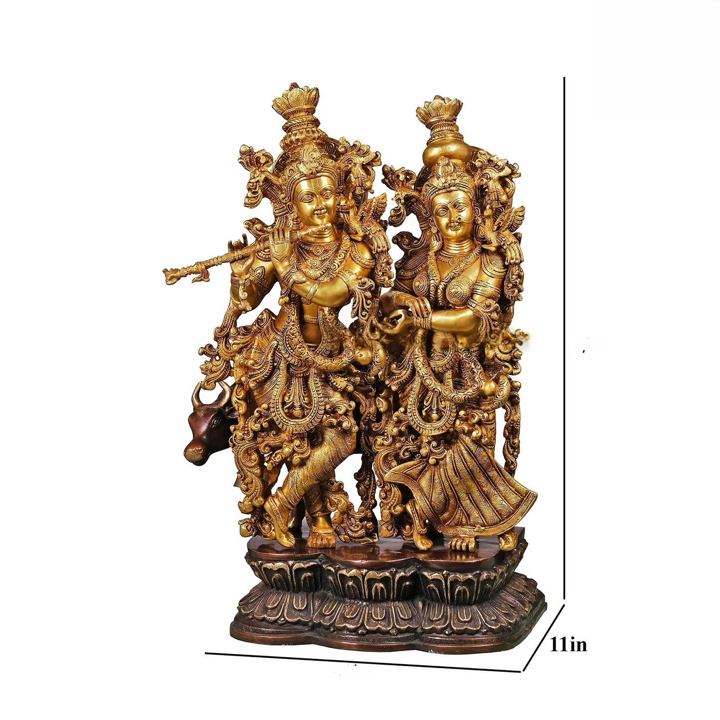 Brassaura® Brass Radha & Krishna with Cow Statue | Height 27 Inches