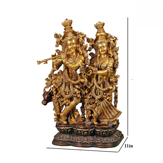 Brassaura® Brass Radha & Krishna with Cow Statue | Height 27 Inches