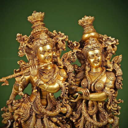 Brassaura® Brass Radha & Krishna with Cow Statue | Height 27 Inches