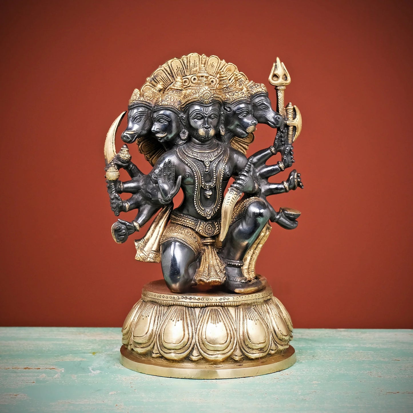 Brassaura® Brass Panchmukhi Hanuman Statue | Height 12.5 Inches