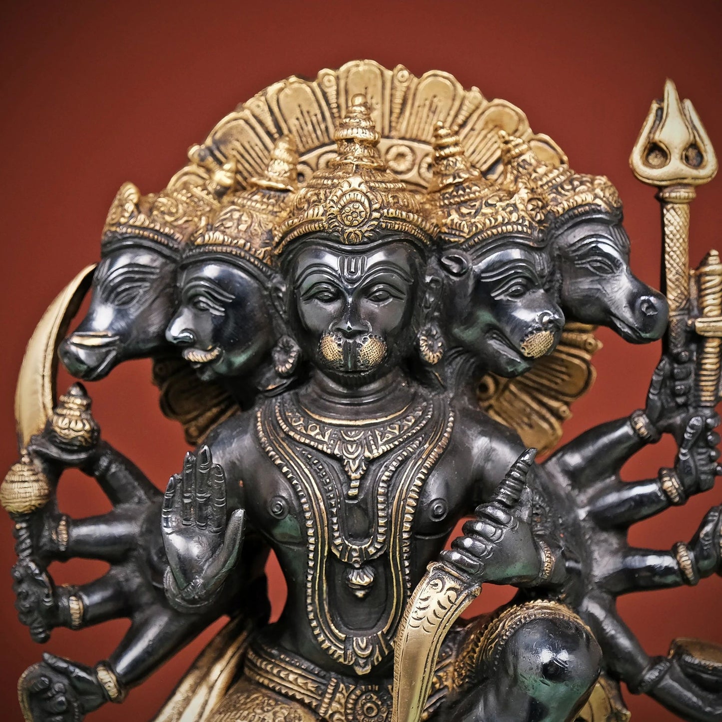Brassaura® Brass Panchmukhi Hanuman Statue | Height 12.5 Inches