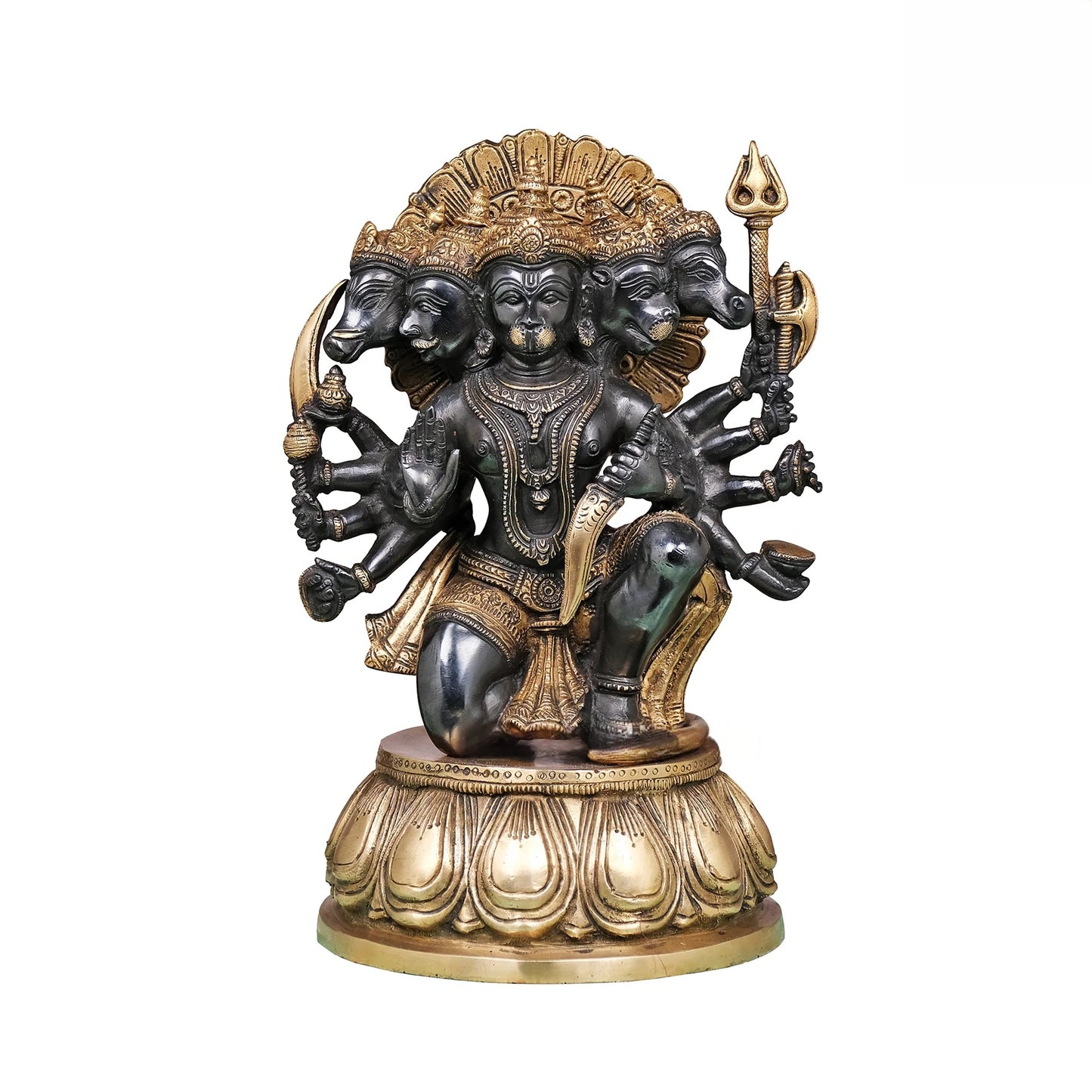 Brassaura® Brass Panchmukhi Hanuman Statue | Height 12.5 Inches