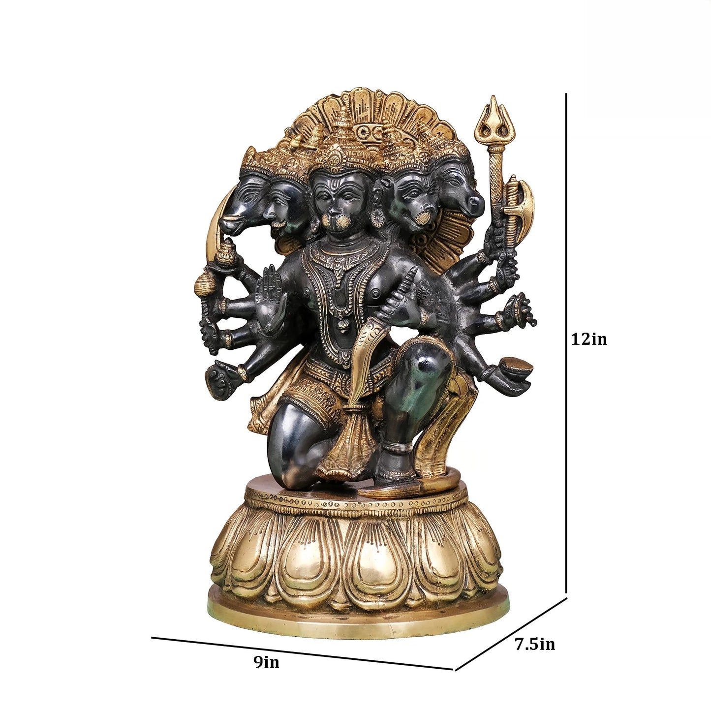 Brassaura® Brass Panchmukhi Hanuman Statue | Height 12.5 Inches