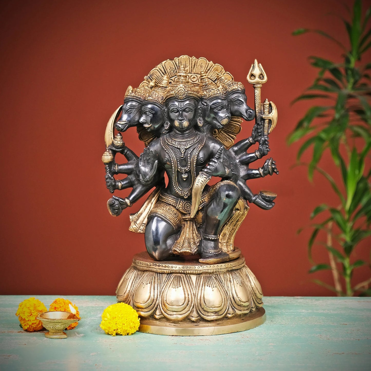 Brassaura® Brass Panchmukhi Hanuman Statue | Height 12.5 Inches