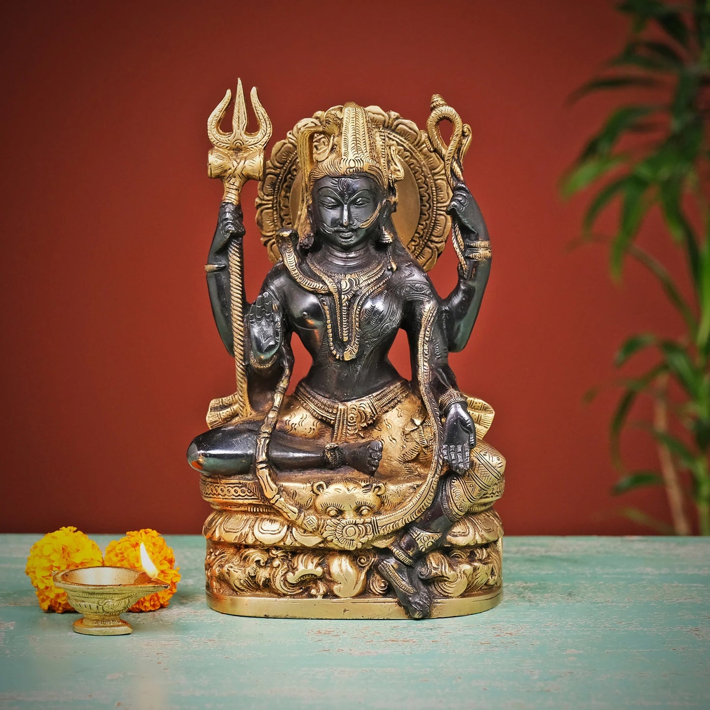 Brassaura® Brass Ardhanarishvara Statue | Height 9.5 Inches | Half Shiva Parvati Murti for Home & Mandir