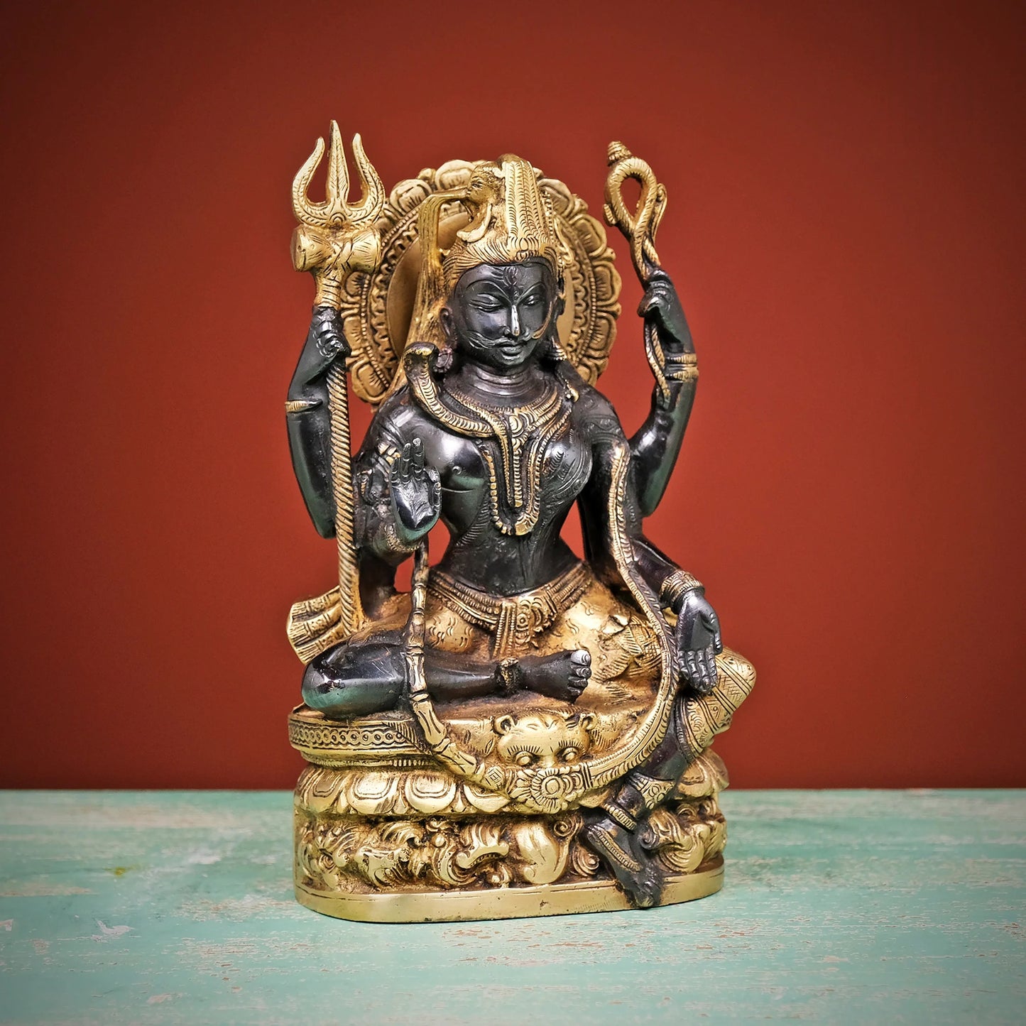 Brassaura® Brass Ardhanarishvara Statue | Height 9.5 Inches | Half Shiva Parvati Murti for Home & Mandir