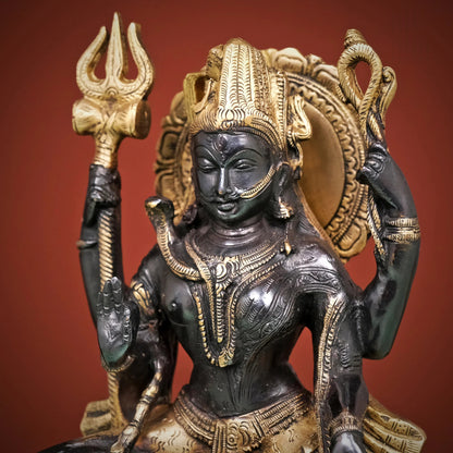 Brassaura® Brass Ardhanarishvara Statue | Height 9.5 Inches | Half Shiva Parvati Murti for Home & Mandir